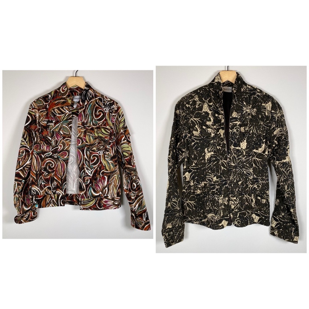 Chico's Bundle Set Lot Of 2 Abstract Artsy Print Pattern Casual Jackets Size 0
